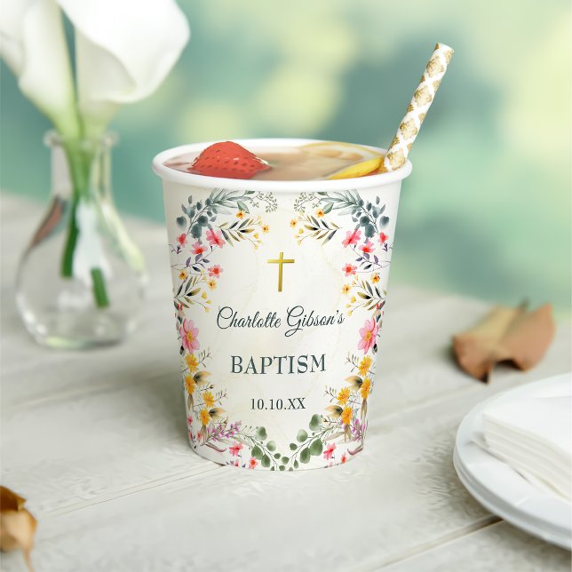 Colorful Wildflower Baptism Paper Cups (Creator Uploaded)
