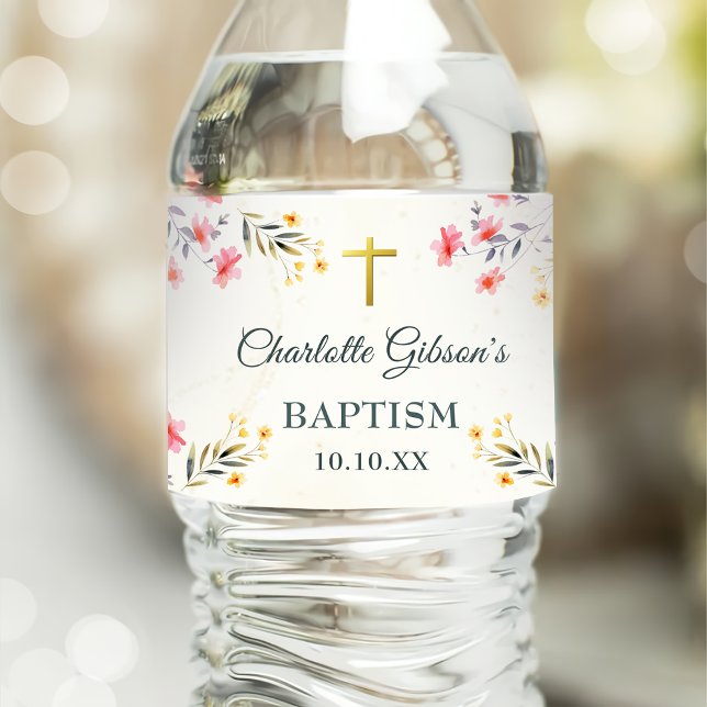 Colorful Wildflower Baptism Paper Plates Water Bottle Label (Creator Uploaded)