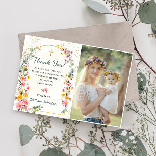 Colorful Wildflower Baptism Photo Thank You Card