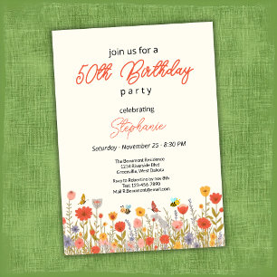 Colorful Wildflower Bee's 50th Birthday Party Invitation