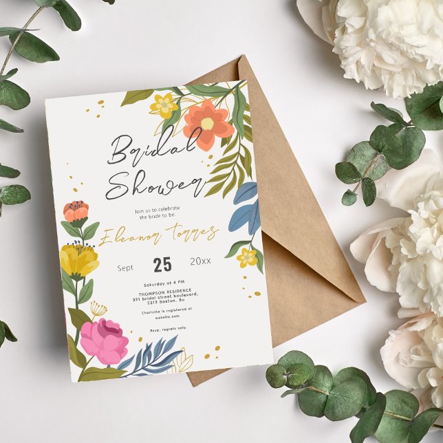 Colorful Wildflower Beig chic boho Bridal Shower Invitation (Creator Uploaded)