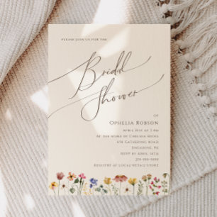 Colorful Wildflower   Beige Bridal Shower Invitation