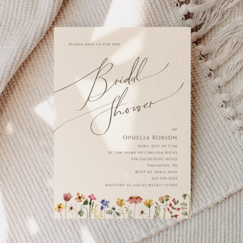Colorful Wildflower  Beige Bridal Shower Invitation