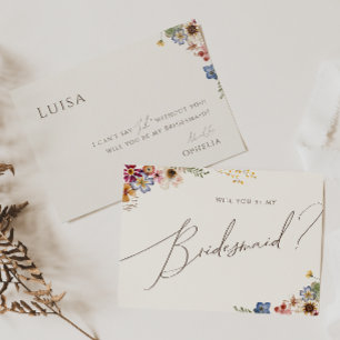 Colorful Wildflower Beige Bridesmaid Proposal Card