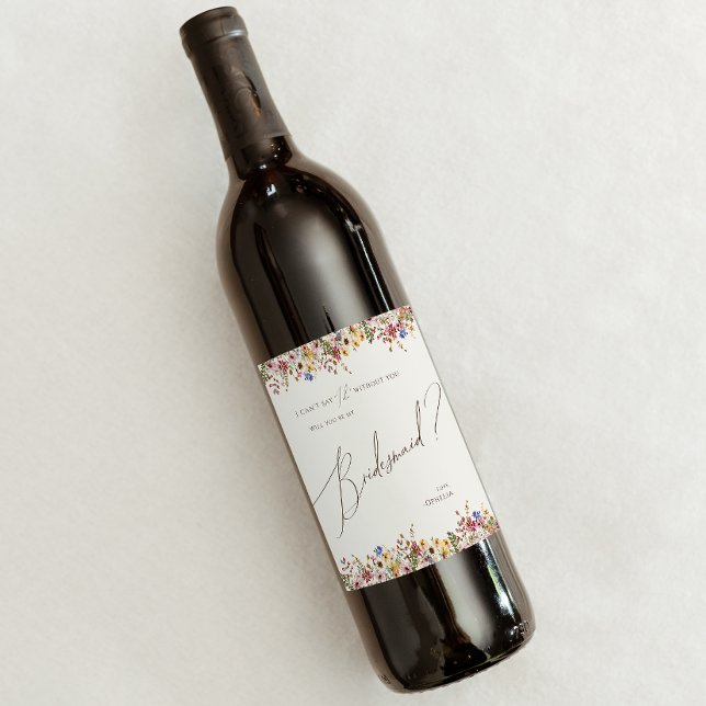 Colorful Wildflower | Beige Bridesmaid Wine Label (Creator Uploaded)