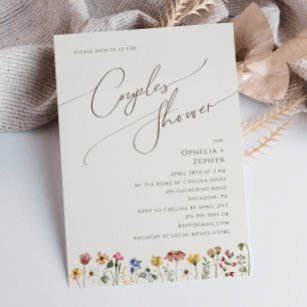 Colorful Wildflower   Beige Couples Shower Invitation