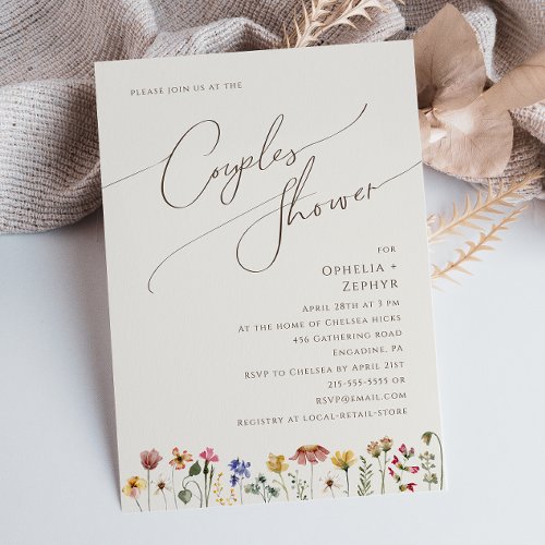 Colorful Wildflower  Beige Couples Shower Invitation