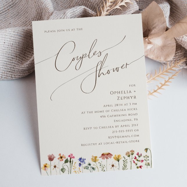 Colorful Wildflower | Beige Couples Shower Invitation