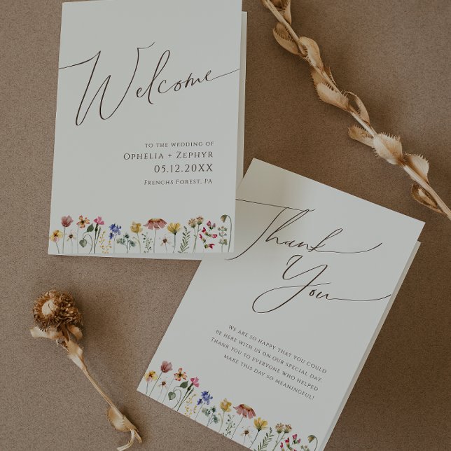 Colorful Wildflower | Beige Folded Wedding Program (Creator Uploaded)