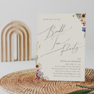 Colorful Wildflower Beige Garden Bridal Tea Party Invitation