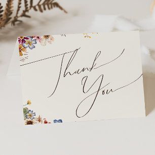 Colorful Wildflower Beige Garden Folded Letterpress Thank You Card
