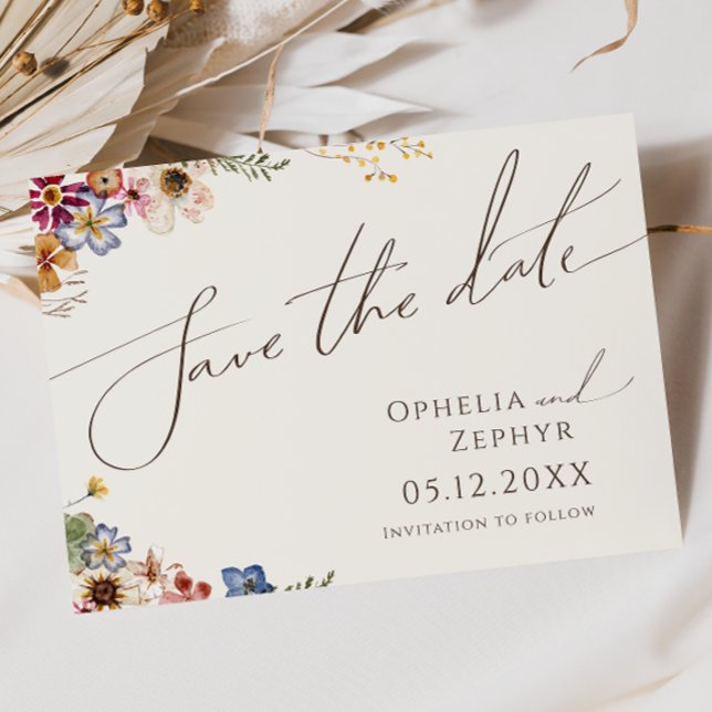 Colorful Wildflower | Beige Garden Horizontal Save The Date (Creator Uploaded)