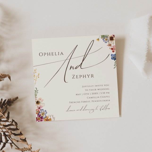 Colorful Wildflower | Beige Garden Square Wedding Invitation (Creator Uploaded)