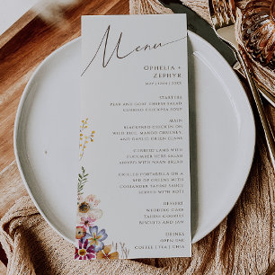 Colorful Wildflower   Beige Garden Wedding Dinner Menu