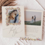 Colorful Wildflower | Beige Meadow Flat Photo Thank You Card<br><div class="desc">This colorful wildflower | beige meadow flat photo thank you card is perfect for your simple, whimsical boho rainbow summer wedding. The bright, enchanted pink, yellow, orange, and gold color florals give this product the feel of a minimalist elegant vintage hippie spring garden. The modern design is artsy and delicate,...</div>