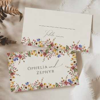 Colorful Wildflower | Beige Meadow Flat Wedding Place Card by SongbirdandSage at Zazzle