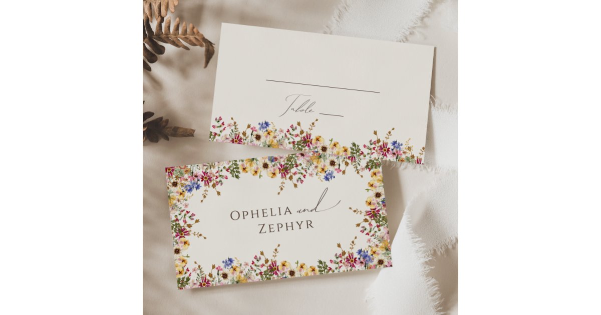 Colorful Wildflower | Beige Meadow Flat Wedding Place Card