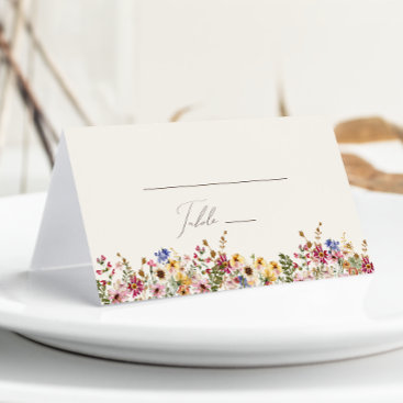 Colorful Wildflower | Beige Meadow Folded Place Card