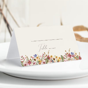 Colorful Wildflower   Beige Meadow Folded Place Card