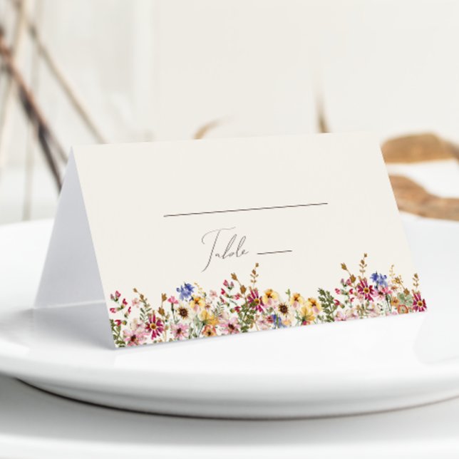 Colorful Wildflower | Beige Meadow Folded Place Card (Creator Uploaded)