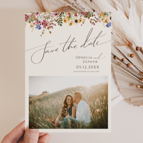 Colorful Wildflower  Beige Meadow Photo Save The Date