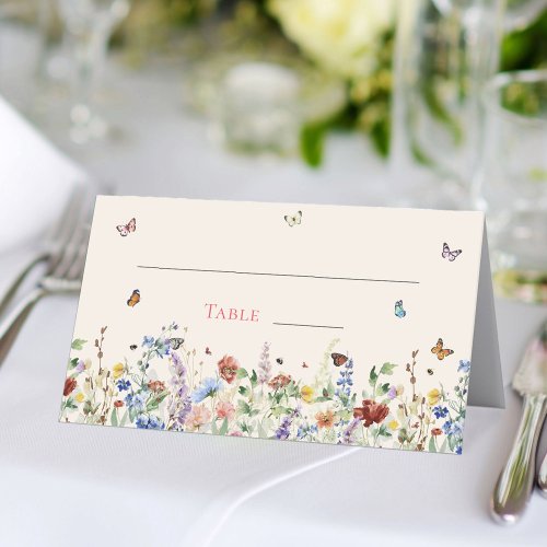 Colorful Wildflower Beige Meadow Place Card