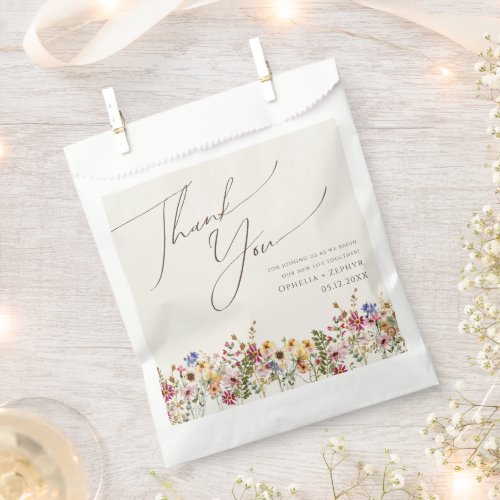 Colorful Wildflower  Beige Meadow Thank You Favor Bag
