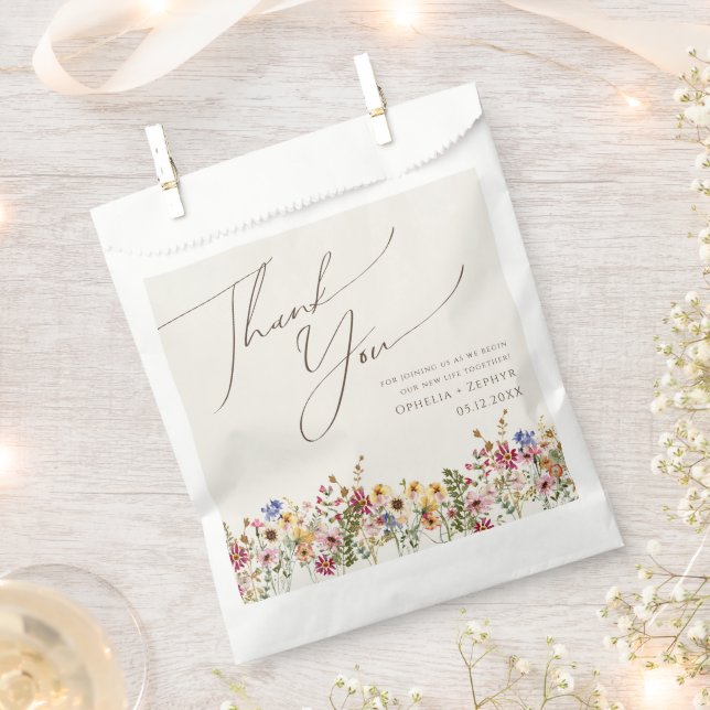 Colorful Wildflower | Beige Meadow Thank You Favor Bag (Clipped)