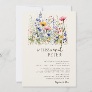 Colorful Wildflower Beige Monogram Photo Wedding Invitation