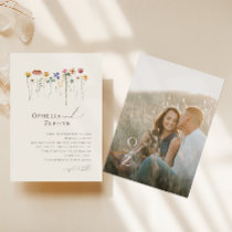 Colorful Wildflower Beige Monogram Photo Wedding   Invitation
