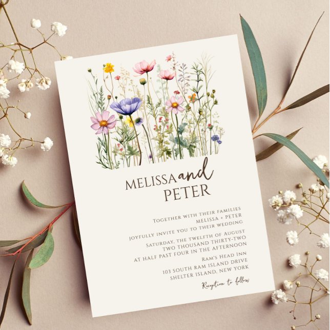 Colorful Wildflower Beige Monogram Photo Wedding  Invitation (Creator Uploaded)