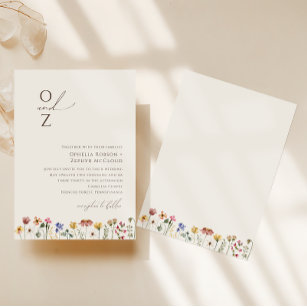 Colorful Wildflower   Beige Monogram Wedding Invitation
