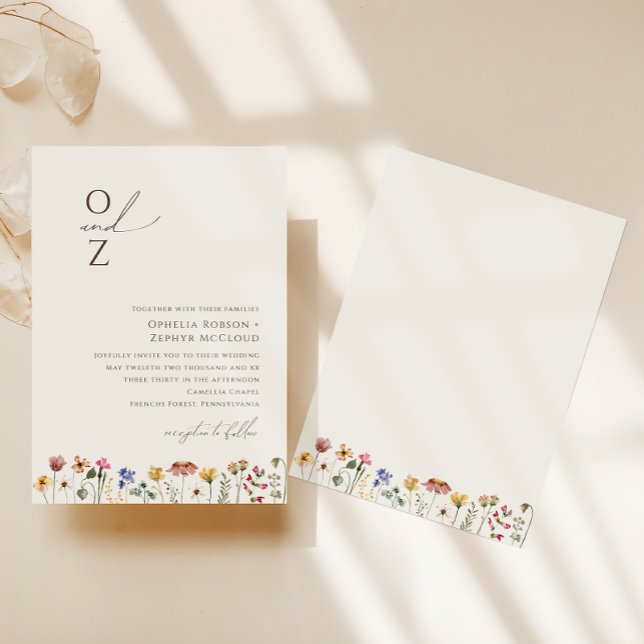 Colorful Wildflower | Beige Monogram Wedding Invitation (Creator Uploaded)