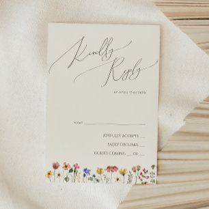 Colorful Wildflower Beige RSVP Card