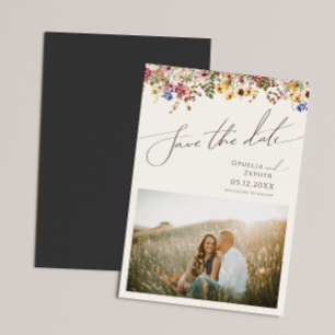 Colorful Wildflower   Beige Save The Date Magnetic Invitation
