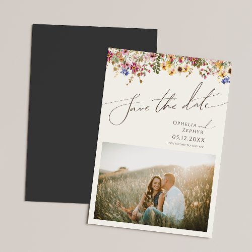 Colorful Wildflower  Beige Save The Date Magnetic Invitation