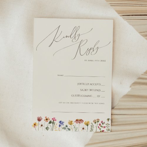 Colorful Wildflower  Beige Song Request RSVP Card