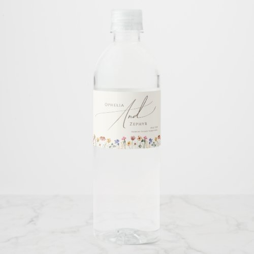 Colorful Wildflower  Beige Water Bottle Label