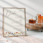 Colorful Wildflower | Beige Wedding Drinks Menu Poster<br><div class="desc">This colorful wildflower | beige drinks menu poster is perfect for your simple, whimsical boho rainbow summer wedding. The bright, enchanted pink, yellow, orange, and gold color florals give this product the feel of a minimalist elegant vintage hippie spring garden. The modern design is artsy and delicate, portraying a classic...</div>