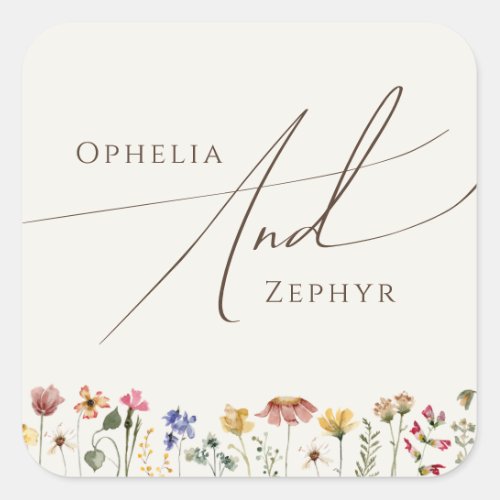 Colorful Wildflower  Beige Wedding Envelope Seals