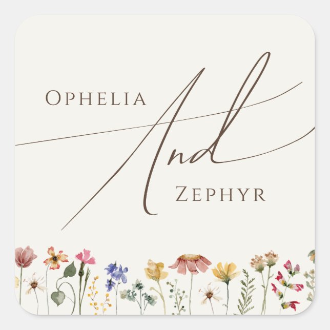 Colorful Wildflower | Beige Wedding Envelope Seals (Front)