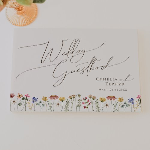 Colorful Wildflower  Beige Wedding Guestbook
