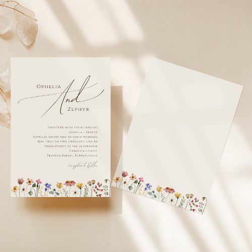 Colorful Wildflower  Beige Wedding Invitation