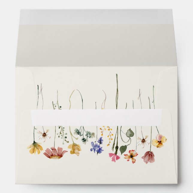 Colorful Wildflower | Beige Wedding Invitation Env Envelope (Back (Bottom))