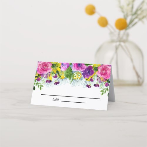 Colorful Wildflower  Beige Wedding Place Card