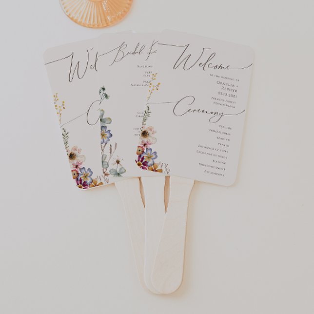 Colorful Wildflower | Beige Wedding Program Hand F Fan (Creator Uploaded)