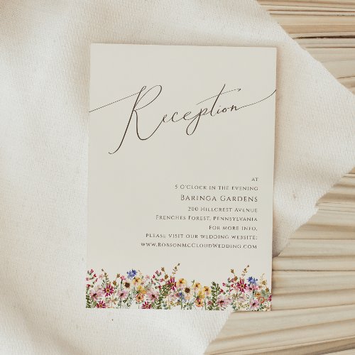 Colorful Wildflower  Beige Wedding Reception Card