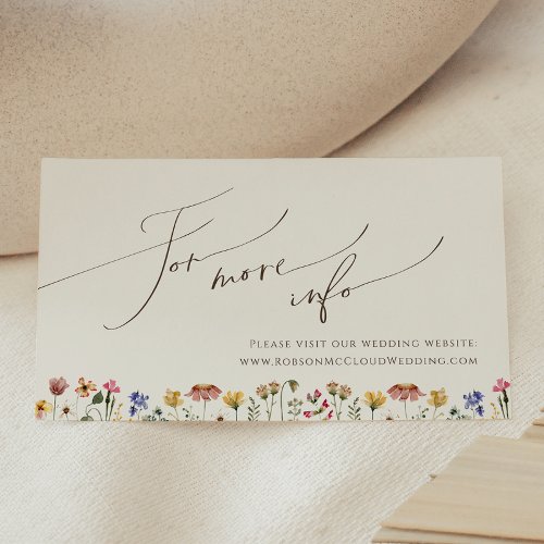 Colorful Wildflower  Beige Wedding Website Enclosure Card