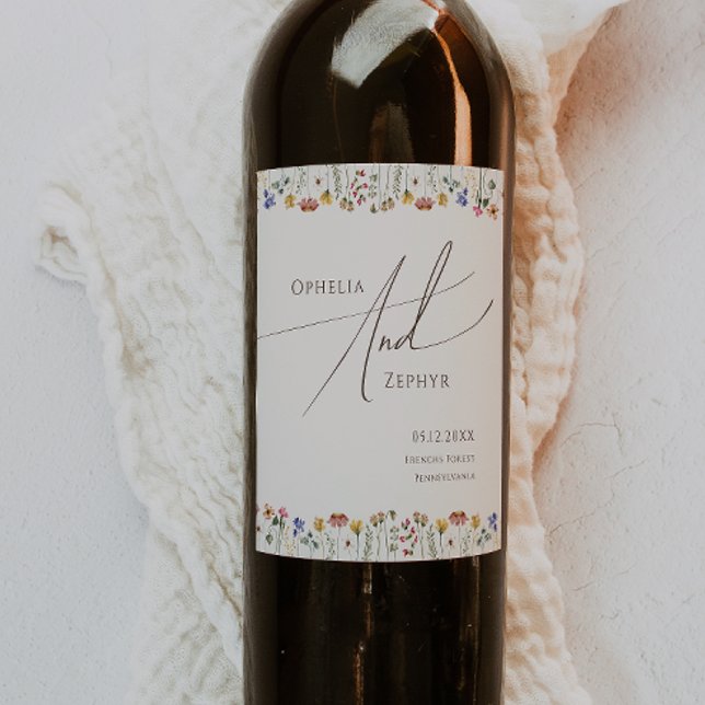 Colorful Wildflower | Beige Wedding Wine Label (Creator Uploaded)