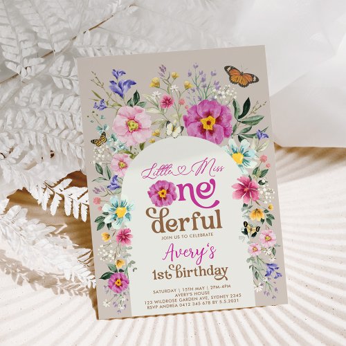 Colorful Wildflower Birthday Miss ONEderful Party Invitation